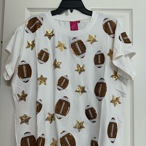 Queen of Sparkles sequin Football and Stars tee. NWT size medium.